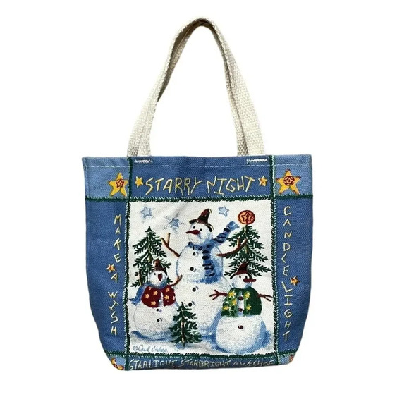Kay Dee Designs‎ "Starry Night" Mini Christmas Snowmen Tote Bag - Picture 1 of 7